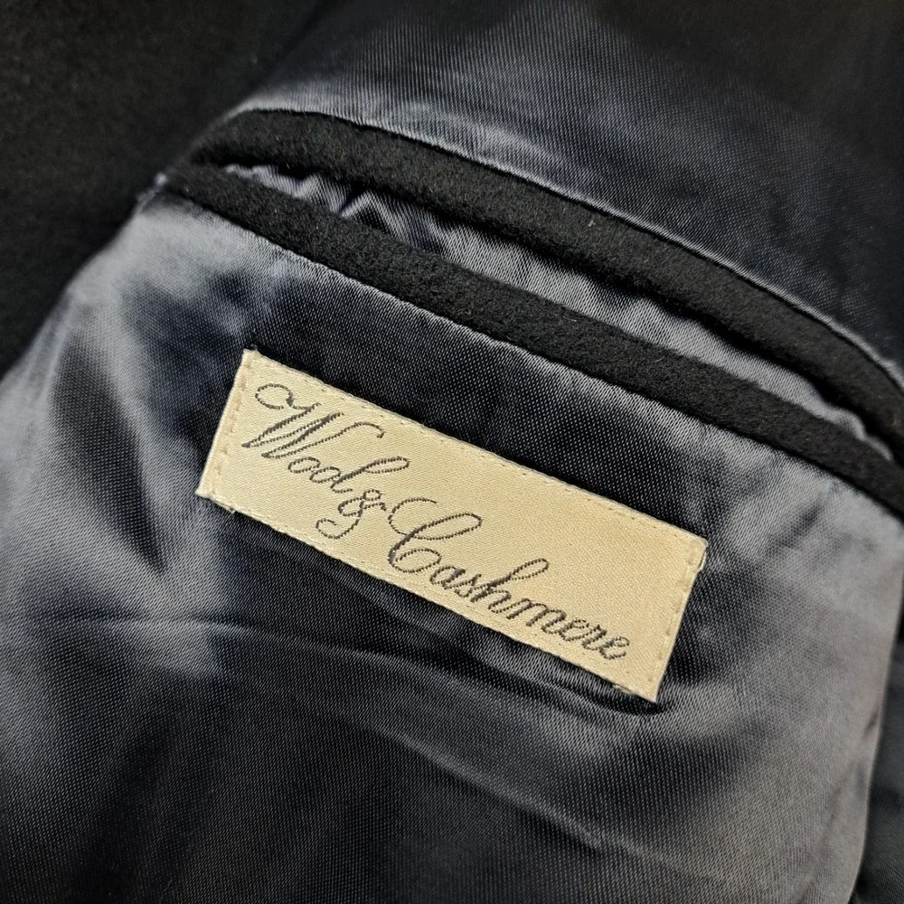 Vintage Wool Cashmere Blazer Men's 48R Black Gold Buttons Powerscourt Jacket 90s